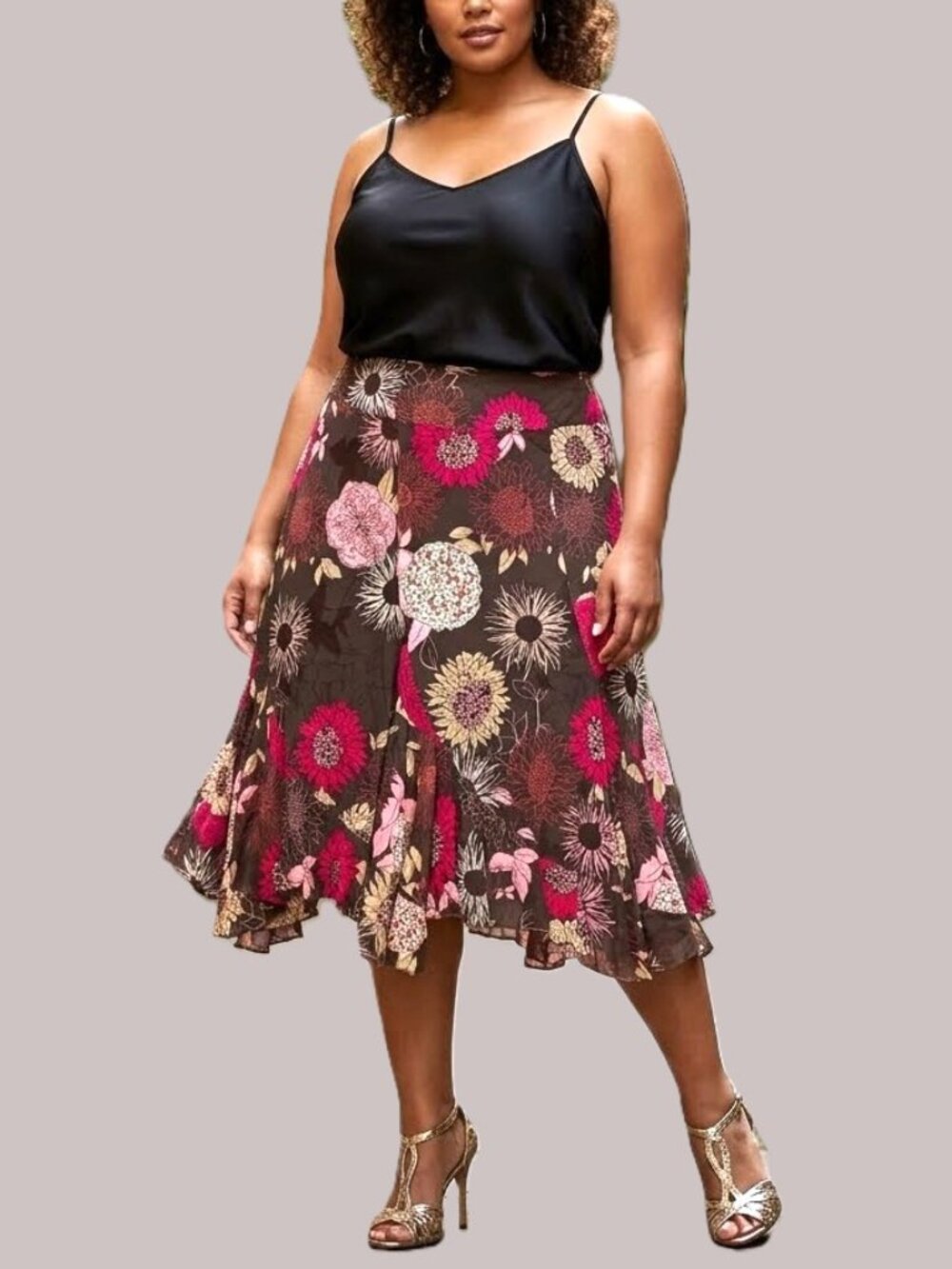 A.N.A A NEW APPROACH Asymmetrical Floral Midi Skirt. Plus Size 20W